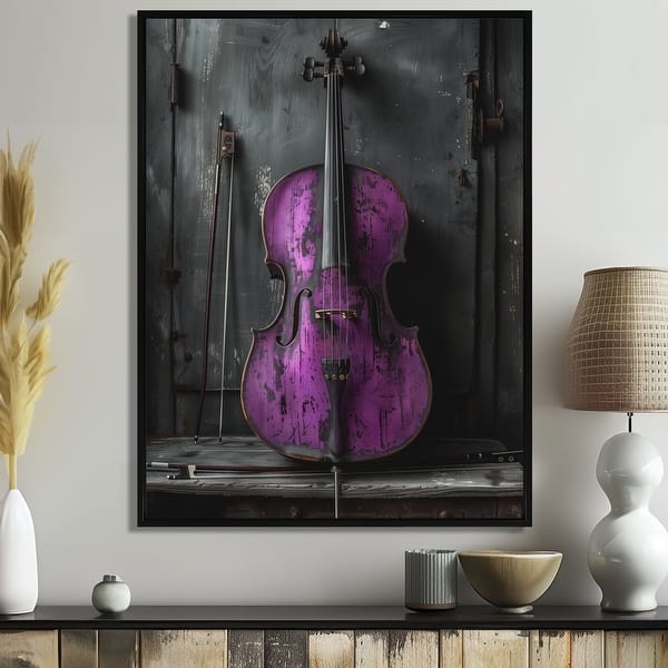 slide 2 of 14, Designart "Purple Black Cello Music Instrument" Music Framed Wall Art - Traditional Wall Decor Art Purple Wall Art Print 12 in. W x 20 in. H - Black