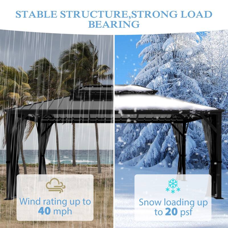 VEIKOUS Aluminum Double Hardtop Gazebo Pergola for Patio, Lawn, and Garden with Removable Netting