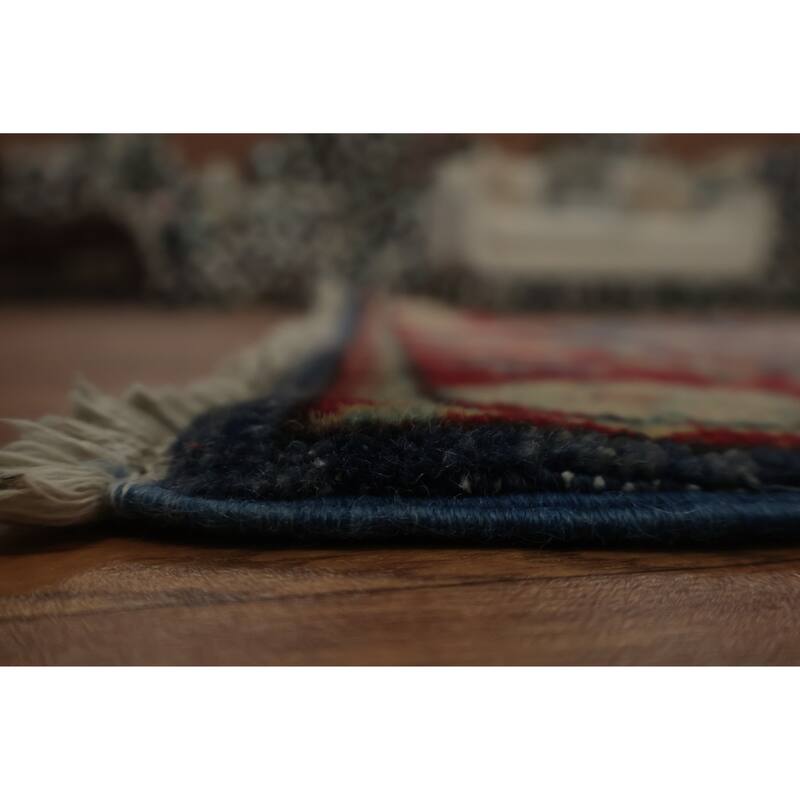 Hand Knotted Oriental 100% Wool Carpet Traditional Geometric Navy Blue & Blues Kazak Area Rug - 3' 1'' X 2' 1''