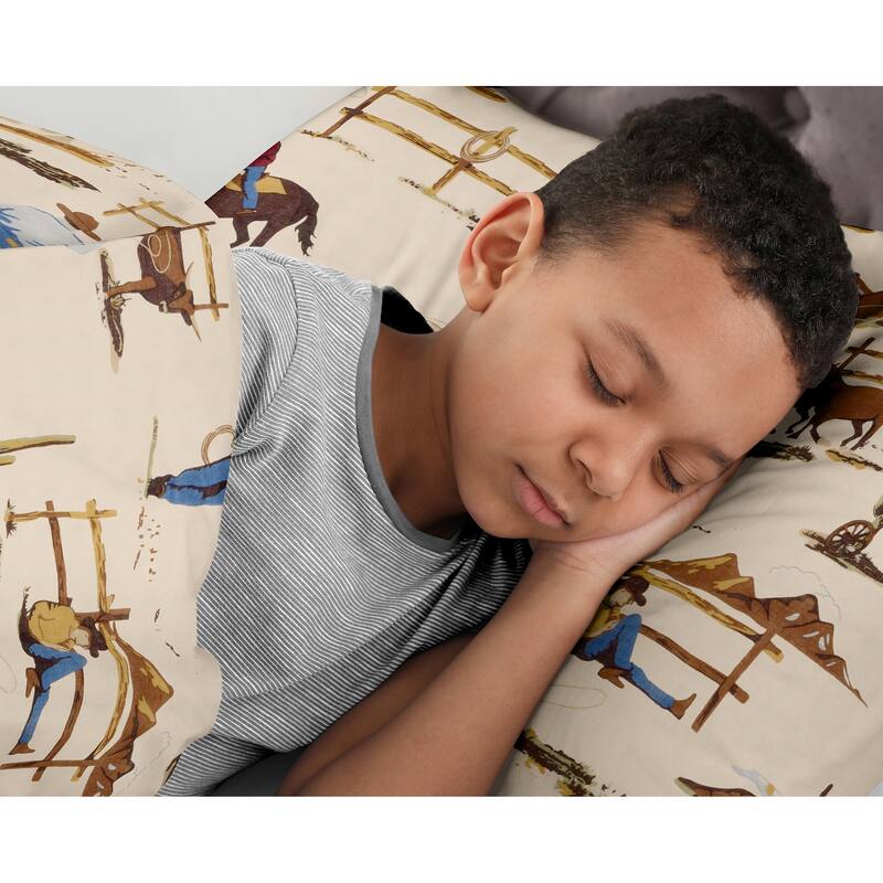 Sweet Jojo Designs Brown Western Cowboy Boy 3p Full/Queen Size Comforter Set Wild West Horseshoe Southern Charm Horse Cow Animal