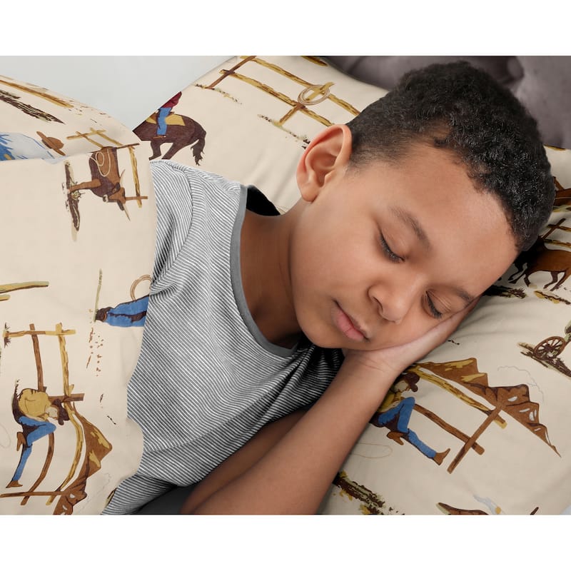 Sweet Jojo Designs Brown Western Cowboy Boy 2p Twin Size Comforter Set Wild West Horseshoe Southern Country Horse Cow Animal Tan