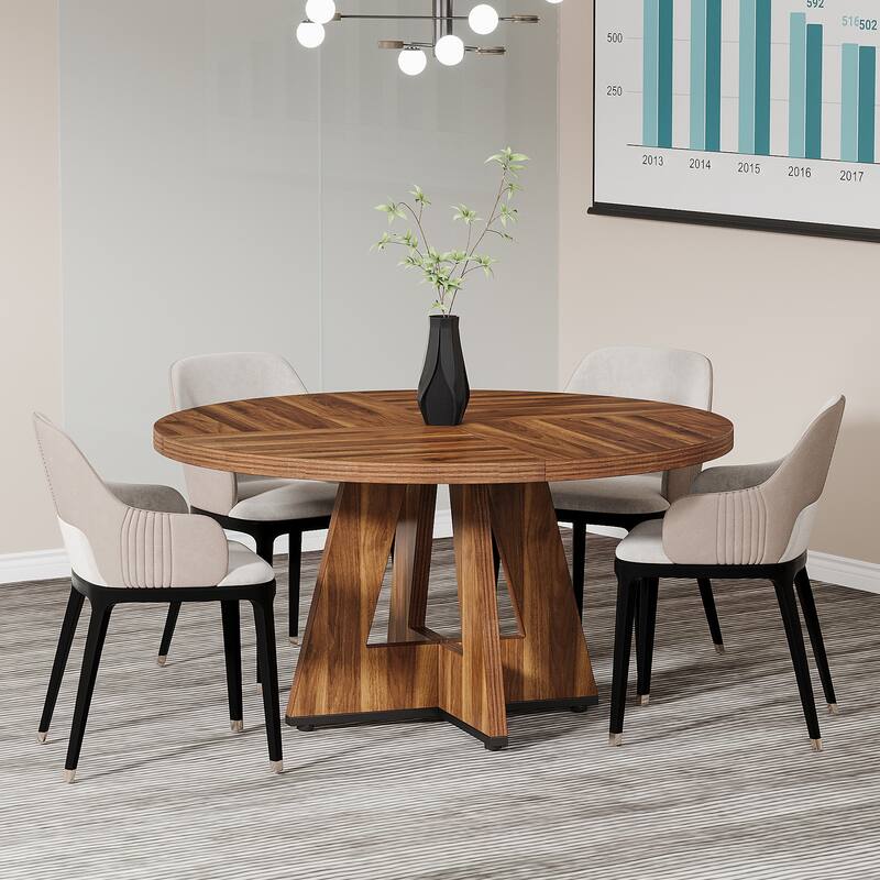 47-inch Round Conference Table for 4-6 People, Wooden Meeting Room Table