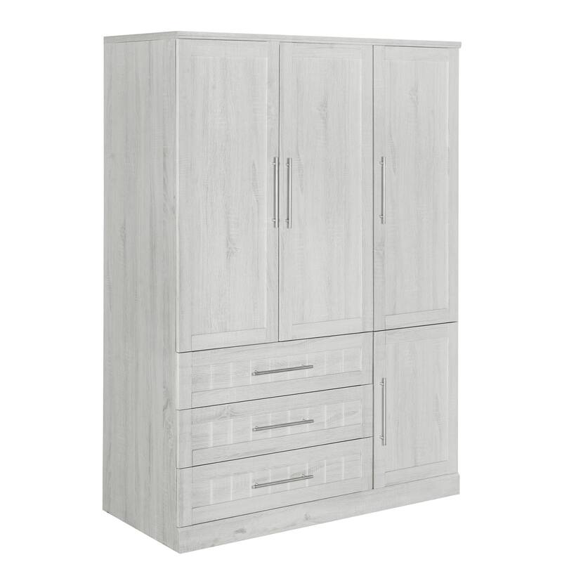 Four Door Wardrobe Armoire Closet with Three Drawers for Stylish and Convenient Storage Solutions