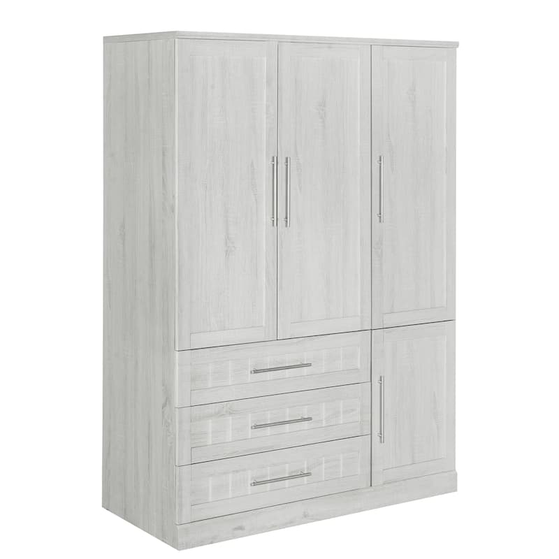 Roomfitters 4-Door Wardrobe Armoire Closet with Side Compartments and Decorative Panel Storage