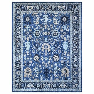 Shahbanu Rugs Cerulean Blue Heriz All Over Design Hand Knotted 100% ...