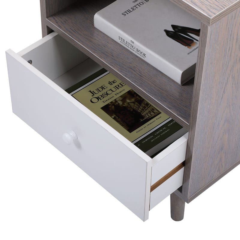 Set of 2 Low Foot Bedside Table with Drawer and Storage Compartment