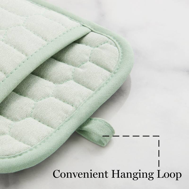 MARTHA STEWART Honeycomb Quilted Chambray Pot Holder 2-Pack Set - 7"x10"