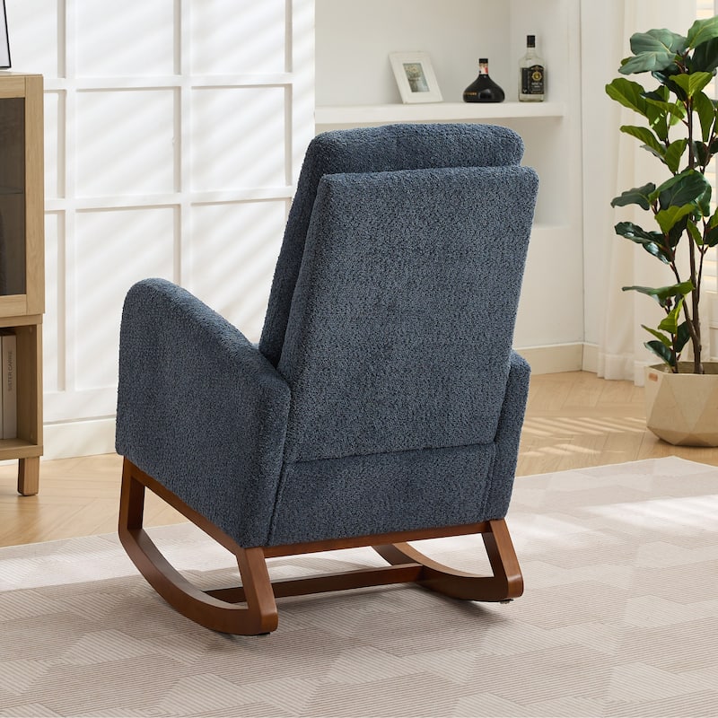Mid-Century Modern Nursery Rocking Armchair Glider Rocker With Retractable Footrest For Living Room