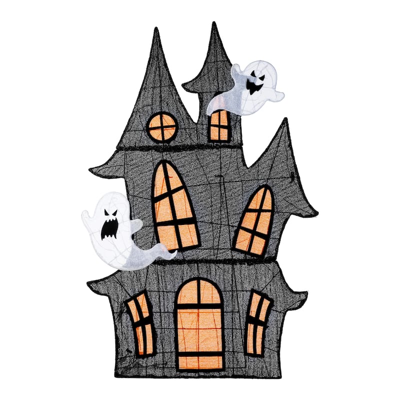 Glitzhome 5ft Pre-lit Halloween 2D Haunted House Outdoor Decor with 210 Warm White LED Lights