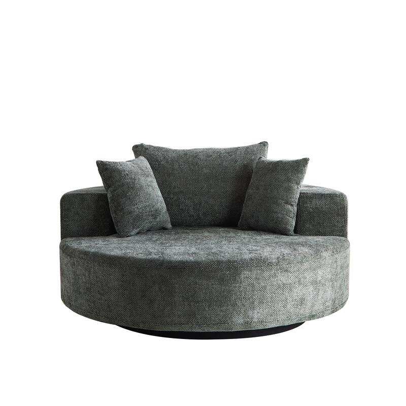 360 Degree Swivel Sofa Chair with Backrest Pillow for Livingroom 55'' Chenille Single Sofa, Round Fluffy Sleeper Sofa