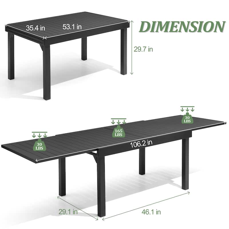 11PC Outdoor Aluminum Dining Set Expandable Rectangle Patio Table with Stackable Chairs