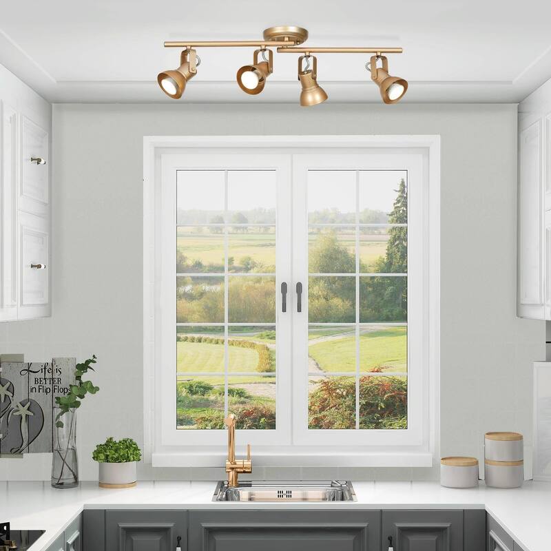Rella Modern Farmhouse Split Rail 4-Light Adjustable Linear Ceiling Track Lighting Kit Flush Mount Ceiling Light