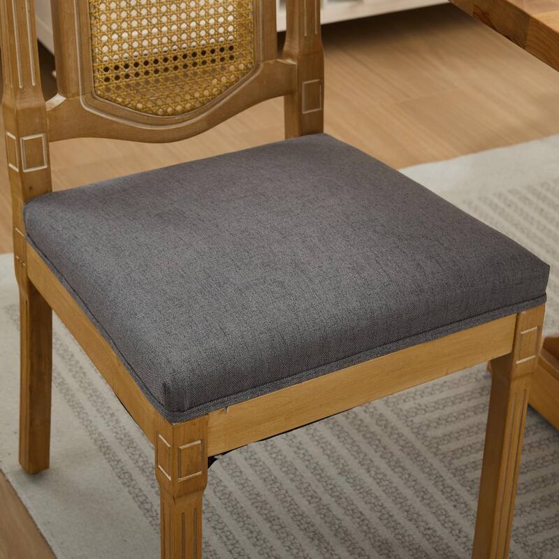 Roomfitters French Country Dining Chairs Set of 2 with Rattan Back and Upholstered Seat, Farmhouse Wood Side Chairs