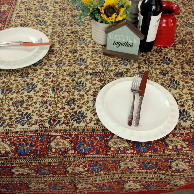 Block Print Floral Paisley Elephant Tablecloth Rectangle