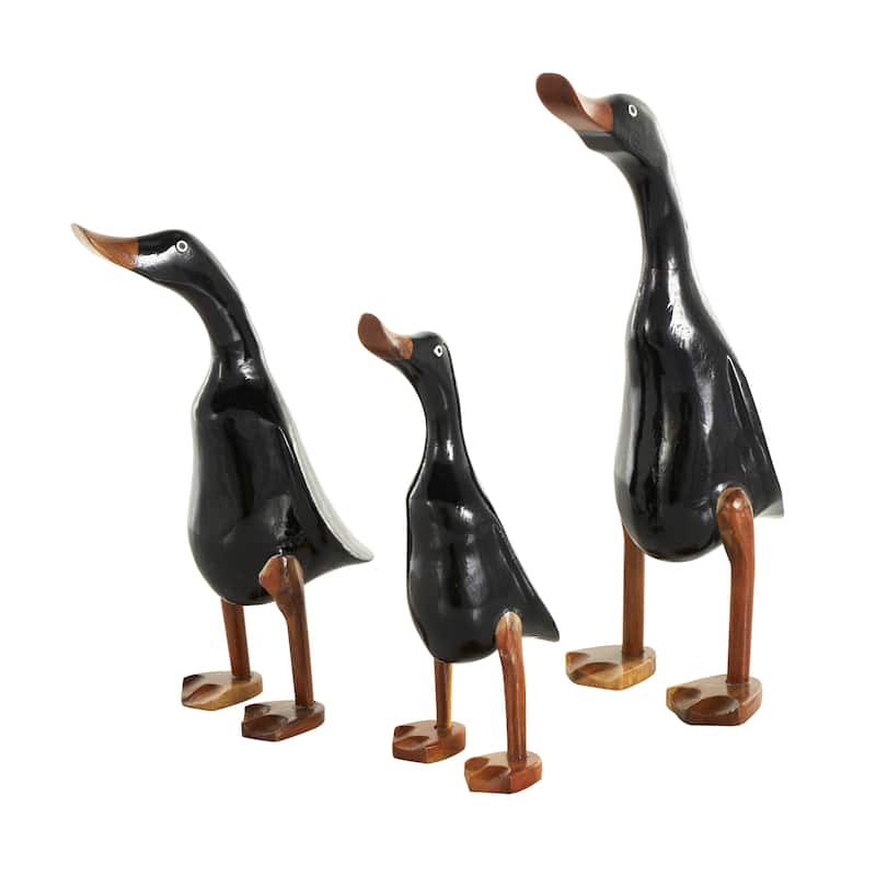 Black Wood Duck Decorative Sculpture with Brown Accents (Set of 3)