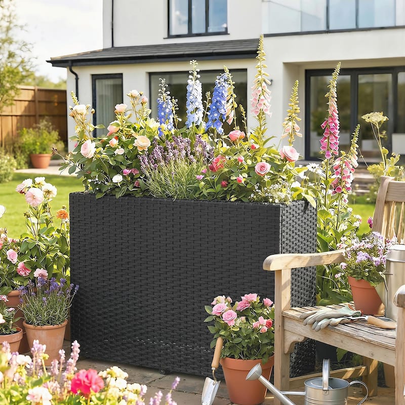 Outsunny Raised Garden Bed with Adjustable Foot Pads for Patio, Balcony, PE Rattan Wicker Planter