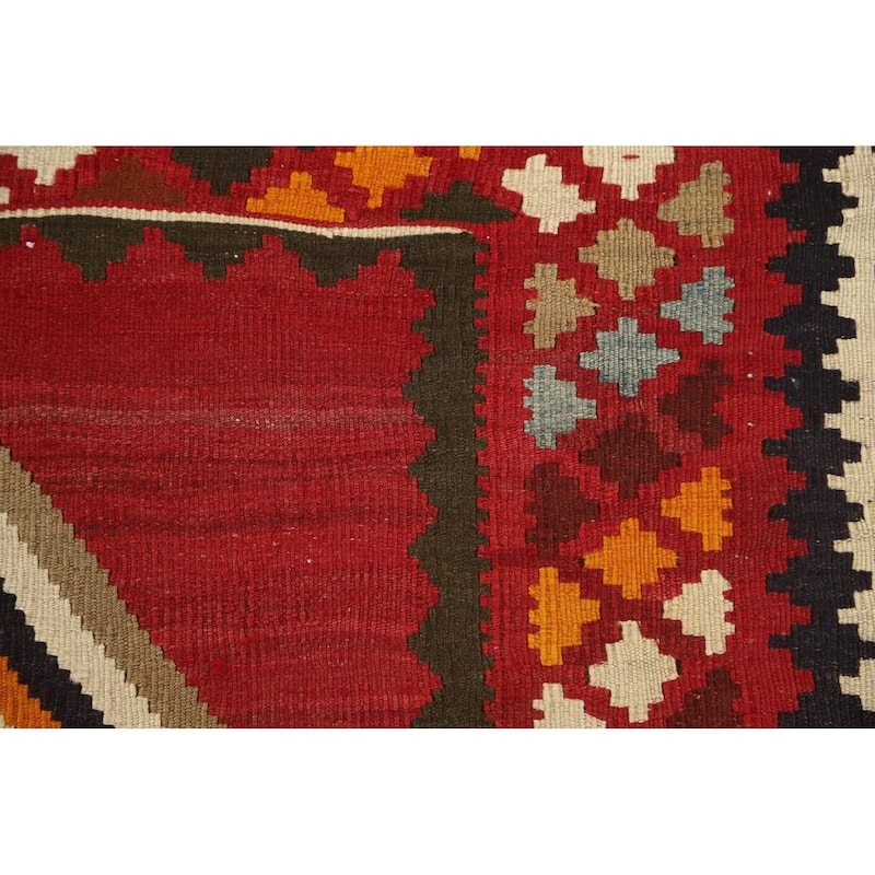 Kilim Qashqai Persian Vintage Rug Flatweave Orange Wool Carpet - 5'4" x 7'11"