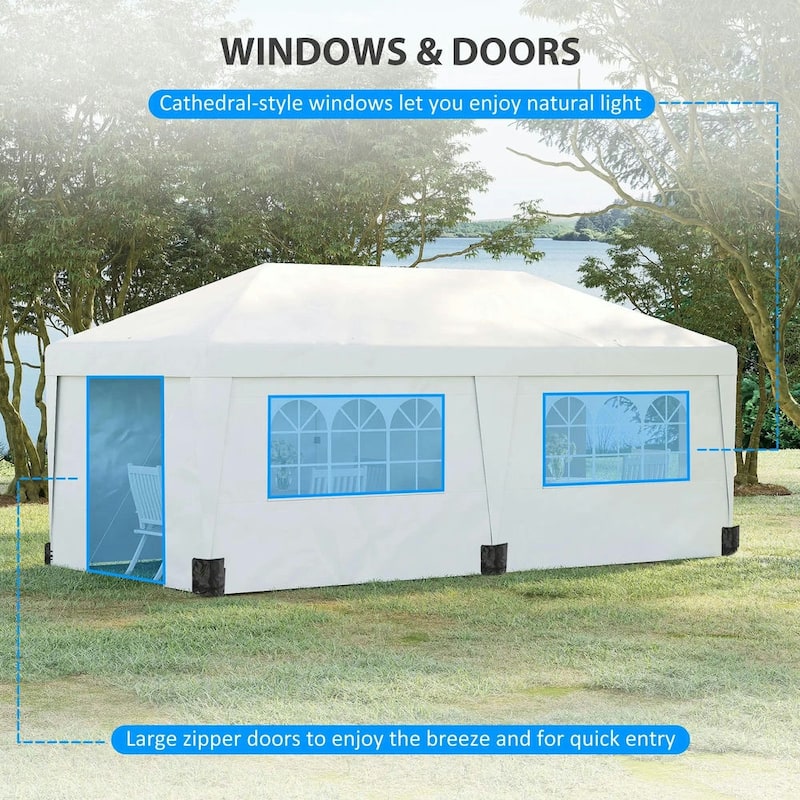10' x 19.5' Pop Up Canopy Tent Height Adjustable, Leg Weight Bags, Bag