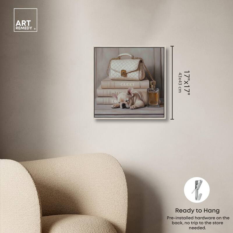 Ivory Books and Frenchie Canvas by Art Remedy