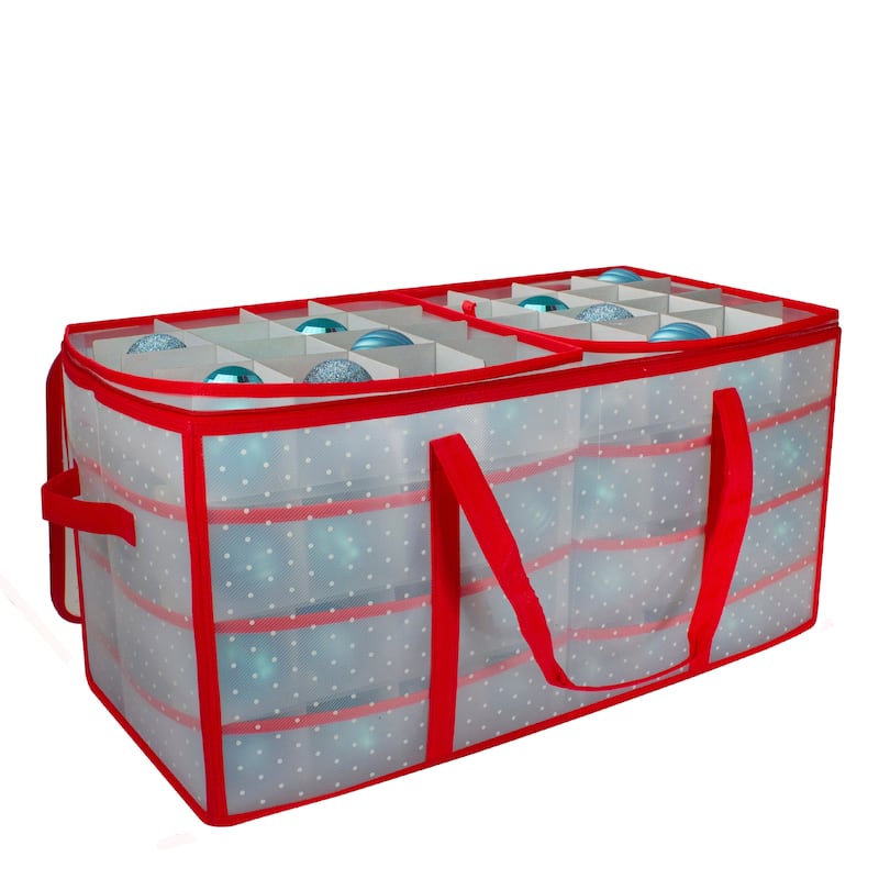 Transparent Zip Up Christmas Storage Box - 26.25" - Holds 128 Ornaments - Red and Clear