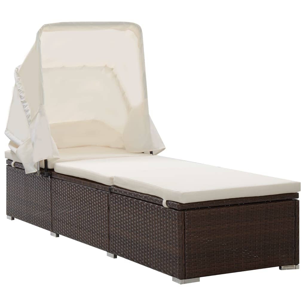 vidaXL Sunlounger w/ Table Poly Rattan Wicker Patio Sun Day Bed Lounge 2 Colors 