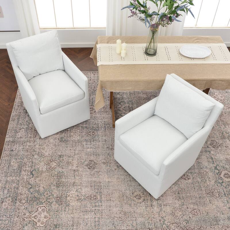 KINWELL Performance Fabric Upholstered Rolling Dining Armchair (Set of 2)