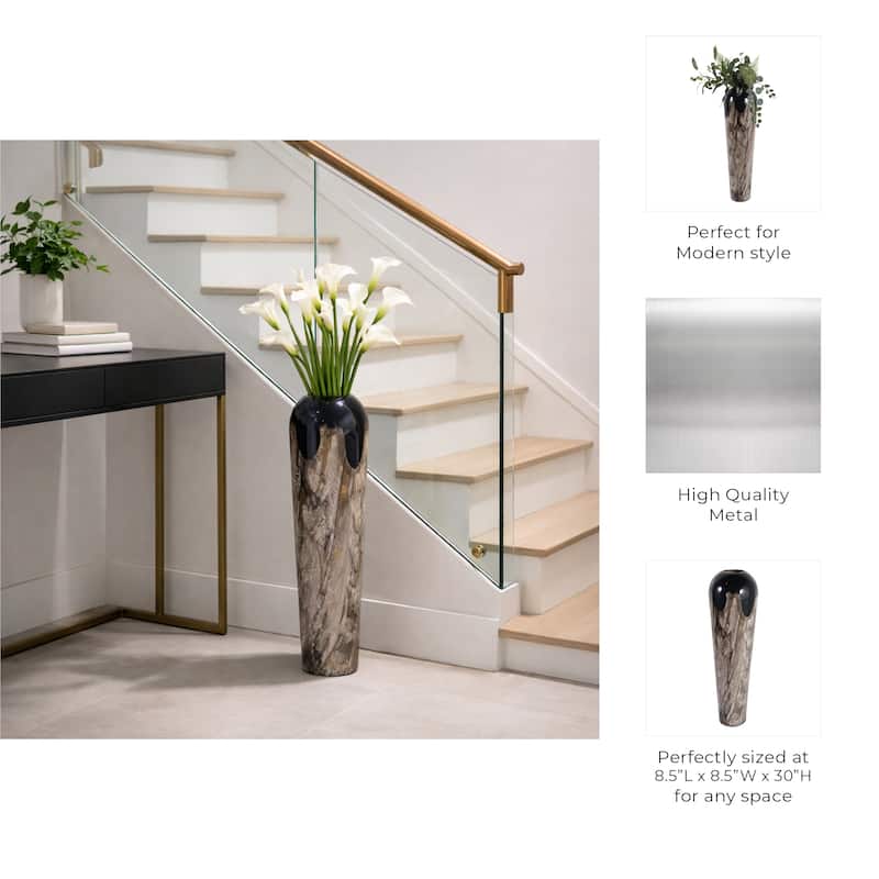 Tapered Iron Vase with Marbleized Finish - Modern Flower Vase