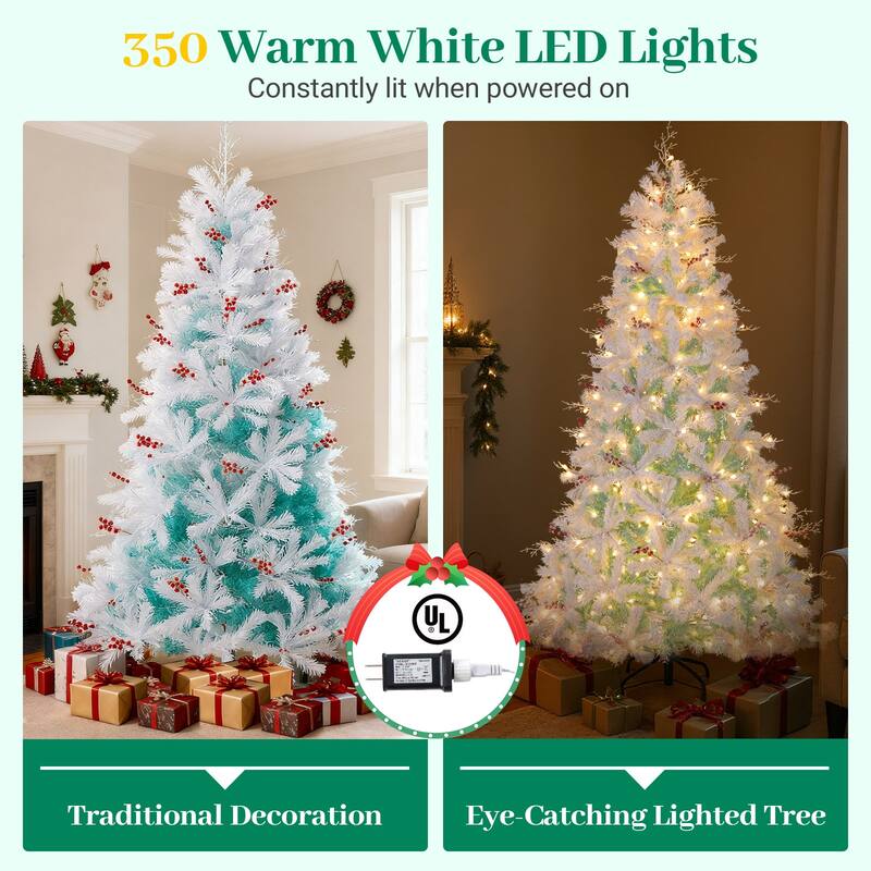 Costway 6 FT Pre-lit Artificial Christmas Tree with 599 Branch Tips & - Peacock Blue & White