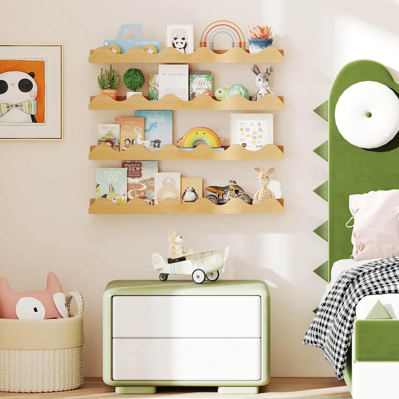 Costway Kids Bookshelf Set of 4 with Fir Wood Structure & Wavy - See Details