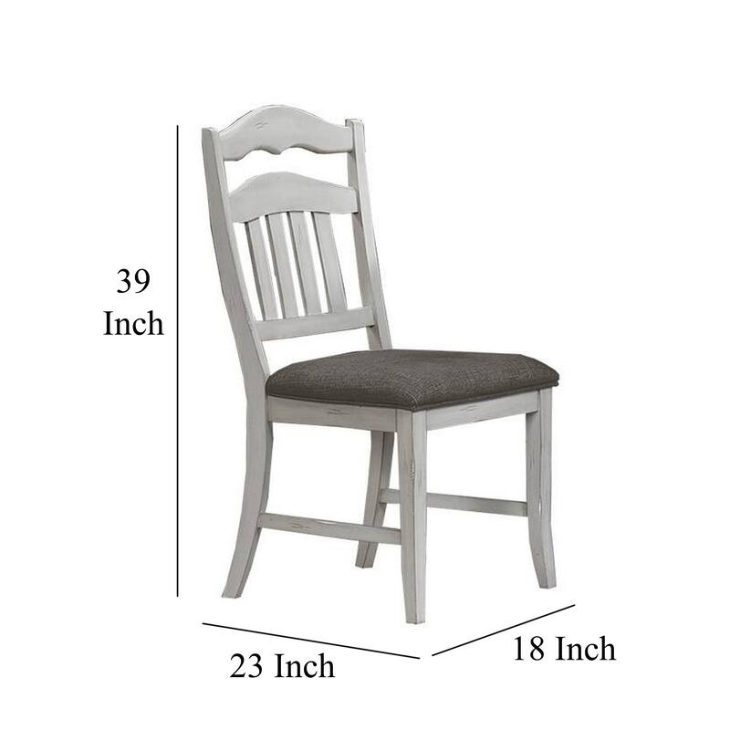 Zeke Dining Chair with Ladder Back, Classic White Wood, Gray Fabric