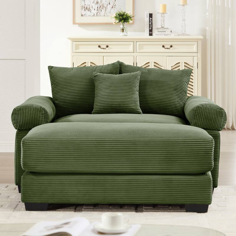 Roomfitters 54.3" Oversized Cloud Modular Sofa & Ottoman, Corduroy Deep Seat Couch with Thick Armrests