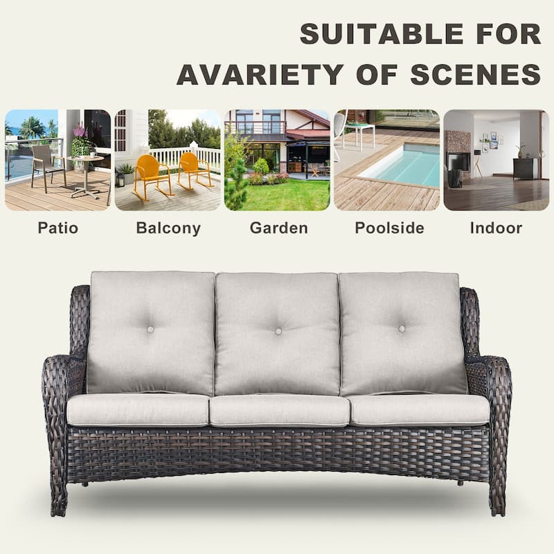 Gymojoy Patio Wicker 3-Seat Sofa with Ottoman