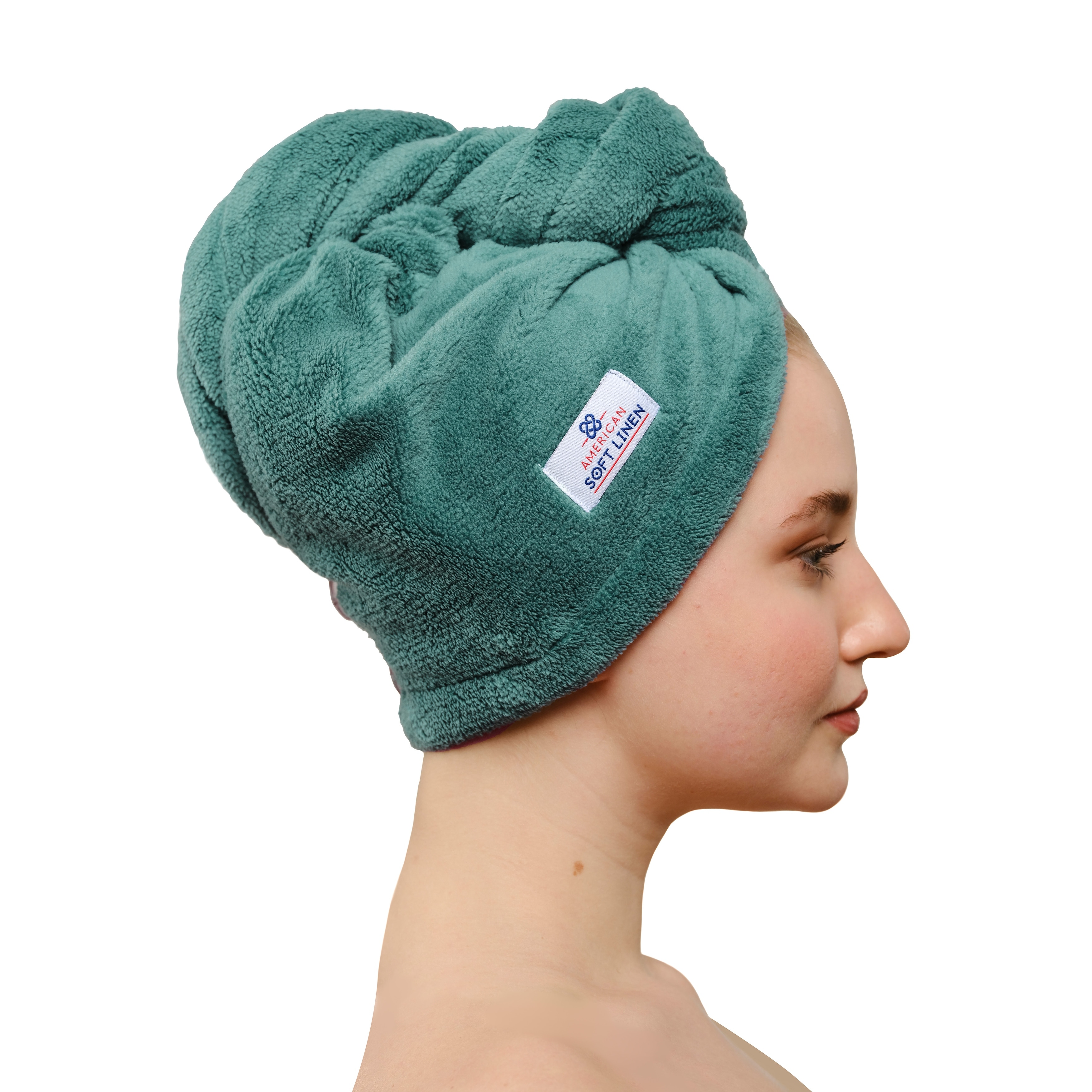 American Soft Linen Hair Drying Towel Towel Cap with Button On