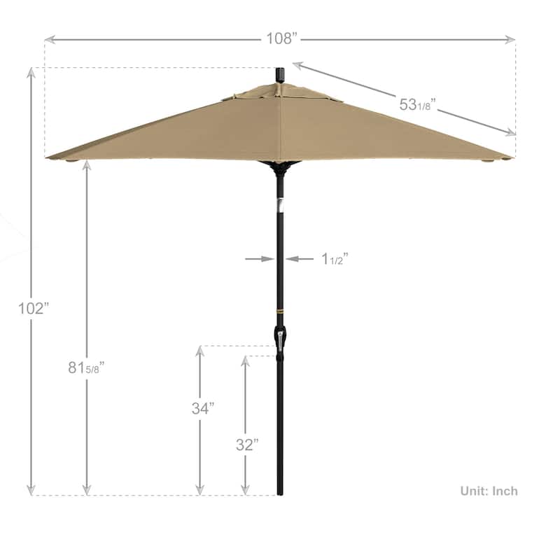 California Umbrella 9' Round Crank Lift Push Button Tilt Black Aluminum Patio Umbrella with Sunbrella Spectrum Dove Fabric