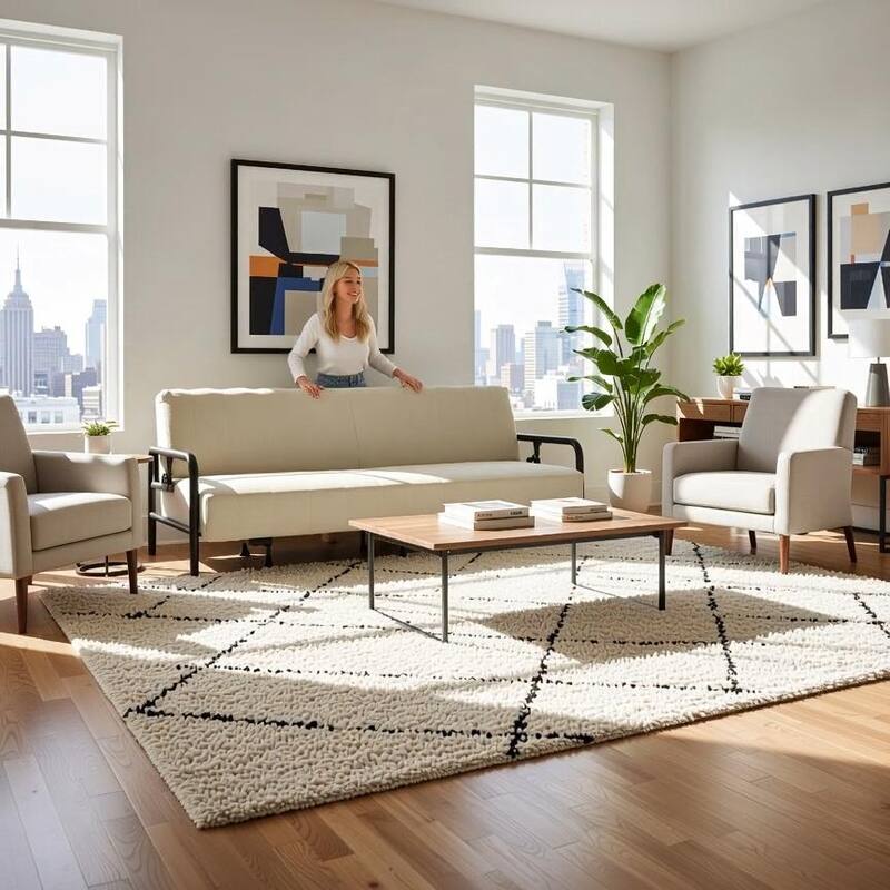 Homy Casa Modern Convertible Sofa Bed, Metal Frame Futon Couch Living