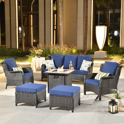 OVIOS Brown Wicker 6-piece Patio Furniture Set With Fire Pit