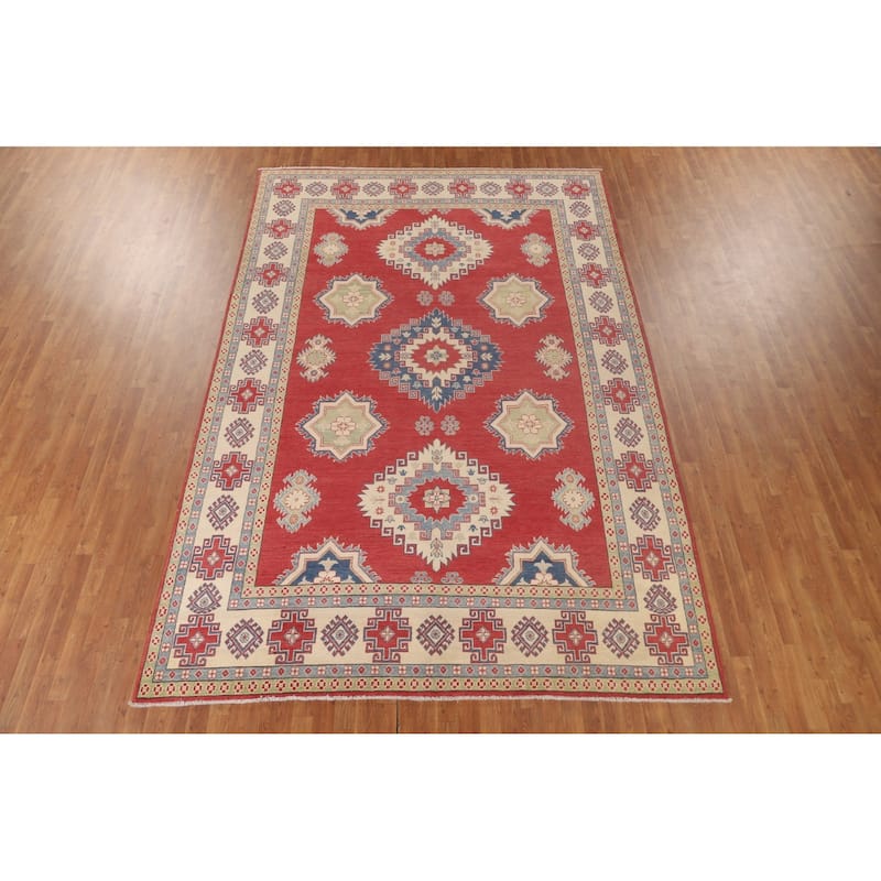 Red Kazak Rug Hand-Knotted Oriental Wool Carpet - 8'2"x 12'2"