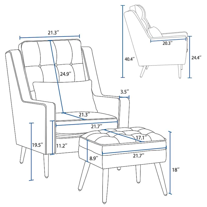 MCombo Modern Accent Club Chair with Ottoman, Velvet Upholstered Armchair with Lumbar Pillow 4278