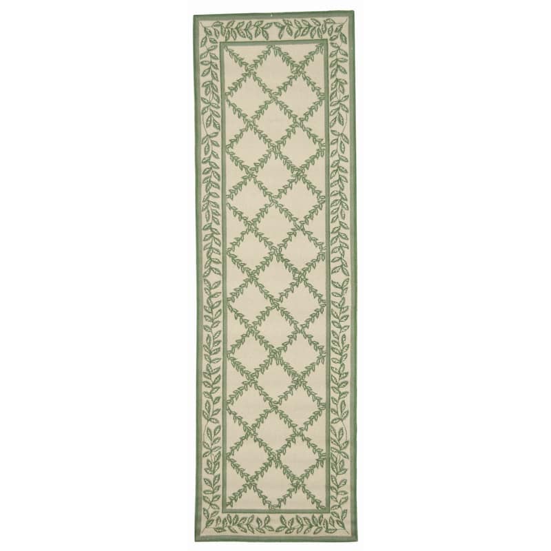 SAFAVIEH Handmade Chelsea Sunstripe Trellis French Country Wool Rug - 2'6" x 6' Runner - Ivory/Light Green