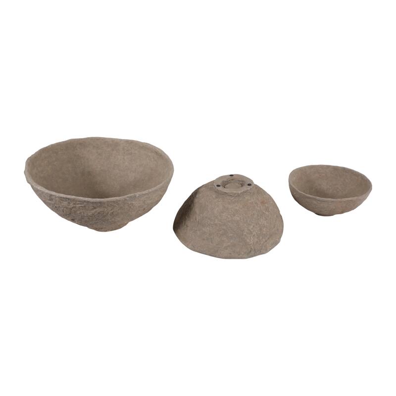 Pottery Paper Mache Bowls Handcrafted Unique Texture (Set of 3)