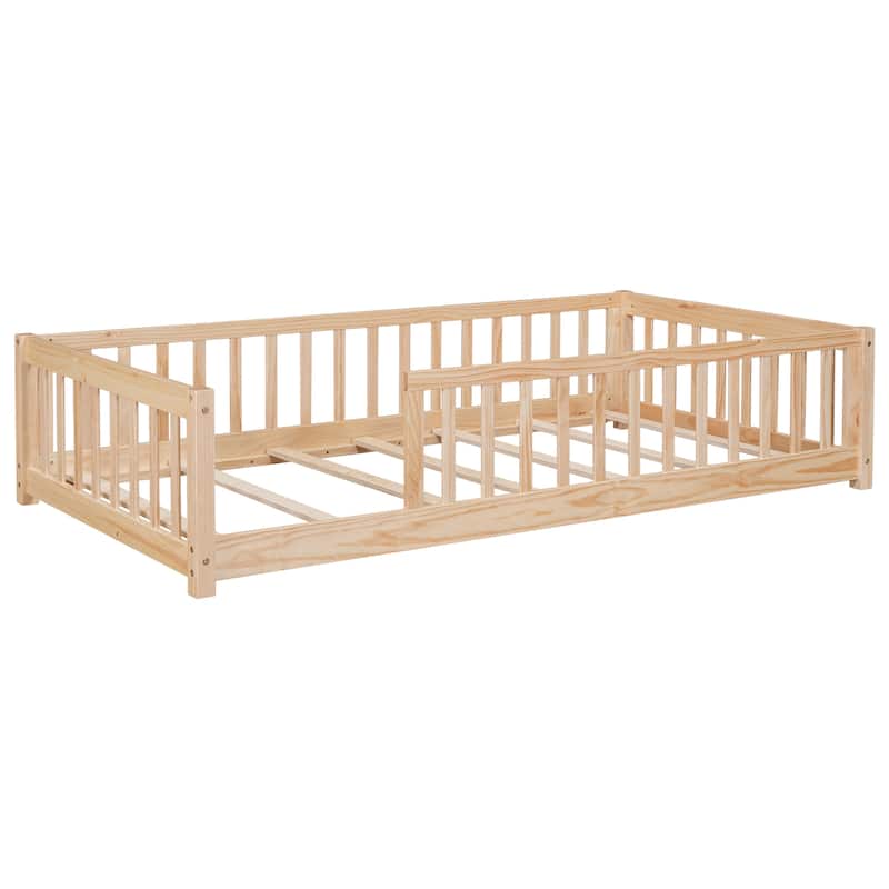 Floor Platform Bed with Fence without Door