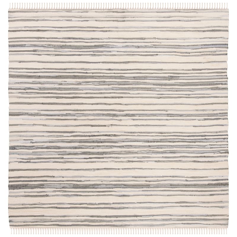 SAFAVIEH Handmade Rag Rug Jakayla with Fringe Casual Stripe - 8' Square - Ivory/Grey
