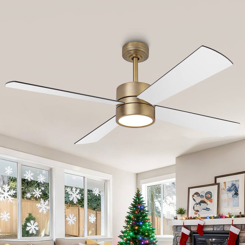 52" Black/ Distressed Brass Dimmable RGB Smart Ceiling Fan with Light and Remote, App Control