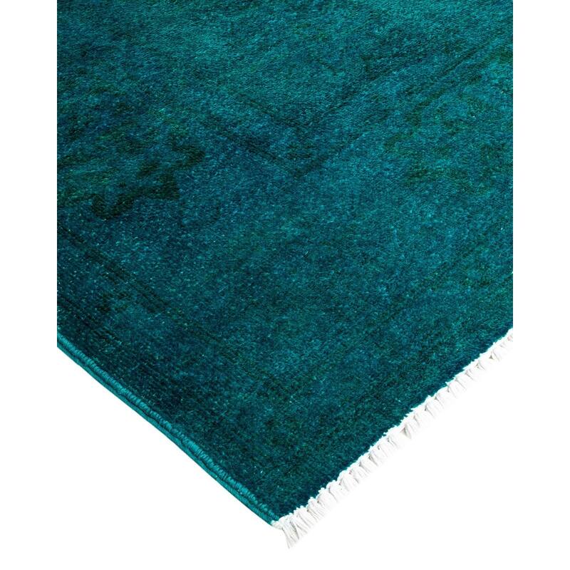 Overton Hand Knotted Wool Vintage Inspired Modern Contemporary Overdyed Green Area Rug - 6' 0" x 9' 4"