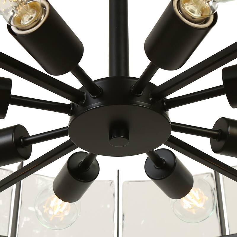 Modern 8-Light Drum Chandelier with Textured Gray Glass Shade For Living Dining Room Foyer - Dia. 31.5" x H 11"
