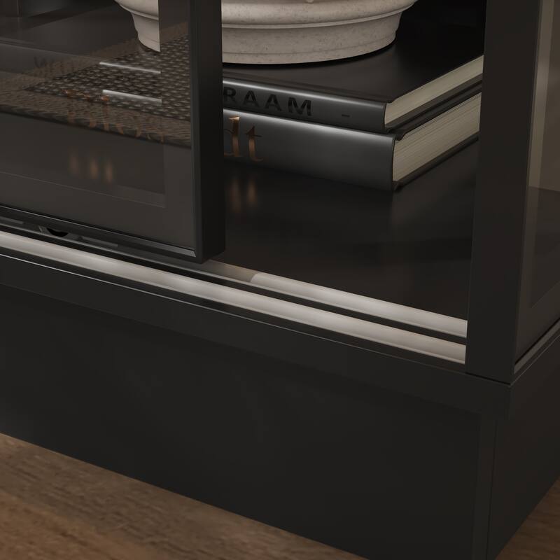 Bookshelves Glass Display Cabinet with LED Spotlight, 72.8" Tall Curio Cabinet with Tempered Glass Shelves