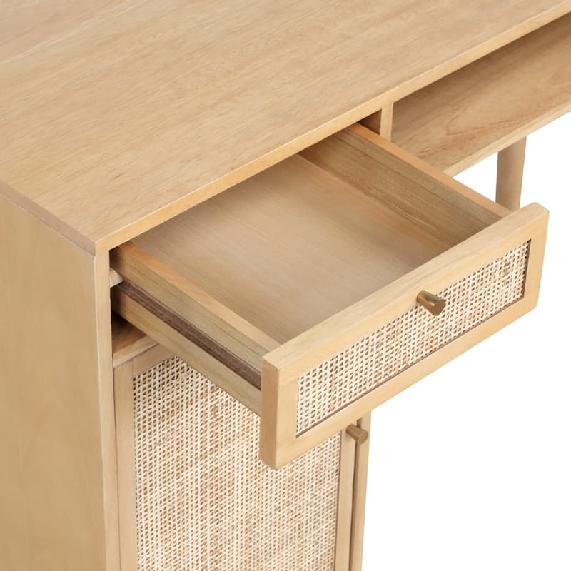 Nathan James Daisy Modern Farmhouse Desk with Storage and Brass Accent Knobs