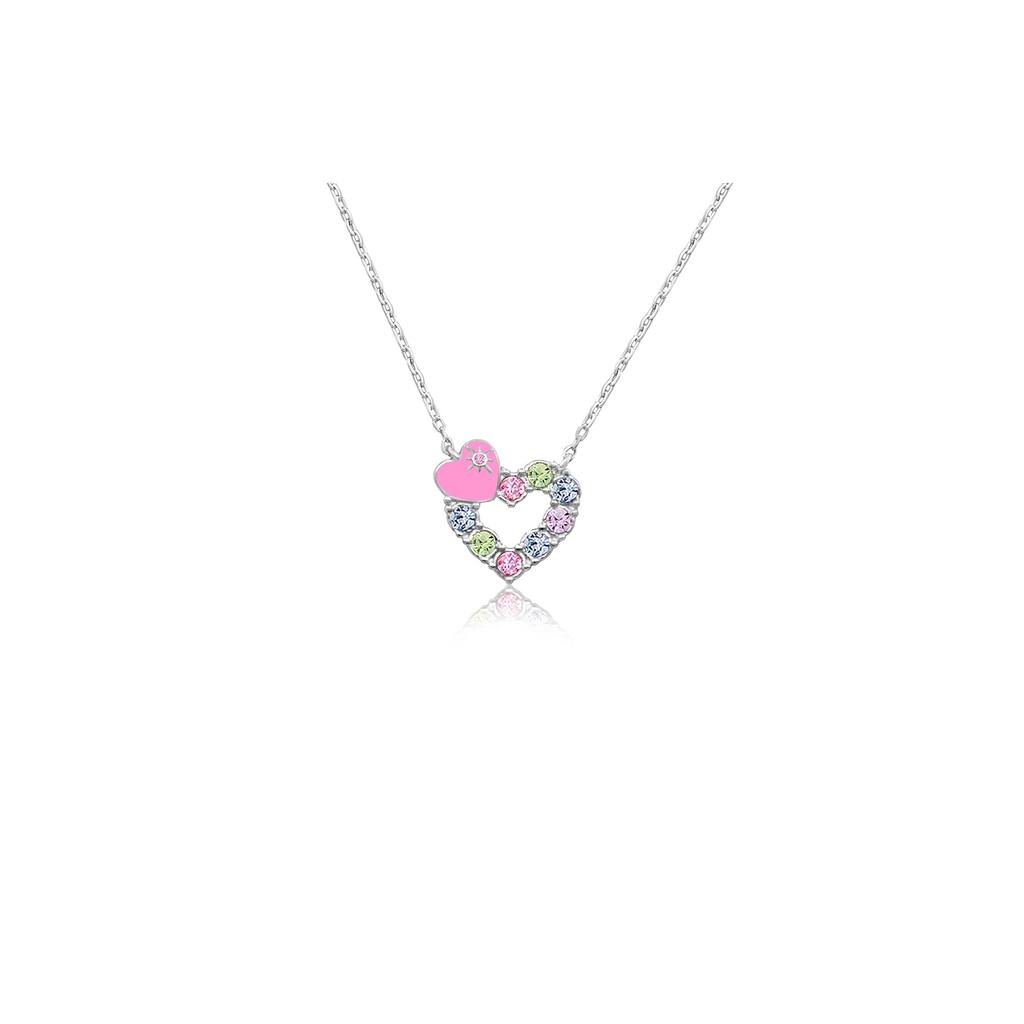 Heart Pink Crystal White Gold Palladium Plating Hypoallergenic Kids Necklace