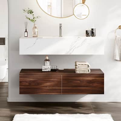 Moasis 39.4" Single Bathroom Vanity Set Wall Mounted Marble Top Cabinet with 2 Drawers