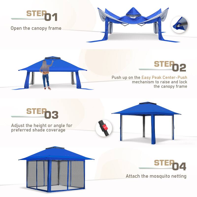 EAGLE PEAK 13x13 Pop Up Gazebo with Mosquito Netting, Easy Up Screened Canopy for Patio and Backyard, Easy Set-up Outdoor Gazebo
